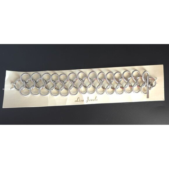Vintage 80's Lisa Jewels Silver Chain Link Bracelet With Toggle Clasp - Picture 1 of 8
